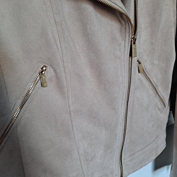 Cream Calvin Klein Suede Moto Jacket - Picture 3 of 6